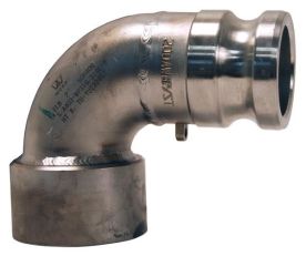 Dixon 300A-90SS, Cam & Groove 90° Type A Adapter x Female NPT Elbow, 3", 316 Stainless Steel, 125 PSI