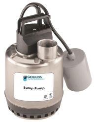 Goulds LSP0311AV, Sump Pump, 1-1/2" NPT Discharge, 1/3 HP, 1 Phase, 115V, 3450 RPM, 2.9 Amps, 1" Max Solids, Stainless Steel, Piggyback Vertical Float Switch, LSP03 Series