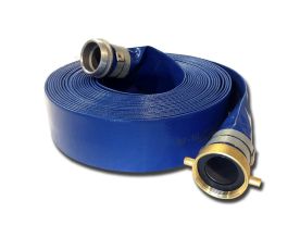 1-1/2 ID X 50 FT Blue Layflat PVC Water Discharge Hose Assembly (Male x Female Pin Lug Fittings)