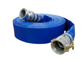 3 ID X 50 FT Blue Layflat PVC Water Discharge Hose Assembly (Aluminum Part C x Part E Fittings)