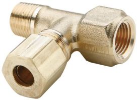 Dixon 176C-0402, Compression Adapter Tee, 1/4" Tube, 7/16"-24 Female Thread, 1/8" Male Thread, 300 PSI, Brass