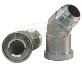 Dixon 340-32-32, 45° SAE Elbow x Male JIC Hydraulic Adapter, 2" Flange, 2-1/2"-12 Thread, 2" Tube OD, Carbon Steel