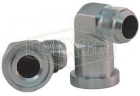 Dixon 390-32-32, 90° SAE Elbow x Male JIC Hydraulic Adapter, 2" Flange, 2-1/2"-12 Thread, 2" Tube OD, Carbon Steel