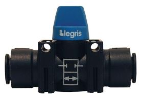 Dixon 79100400, Legris Composite Mini Ball Valve, 5/32" Tube OD, 145 PSI, Nylon/Brass