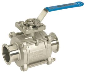 Dixon BV2CV-050CC-A, 2-Way Encapsulated Sanitary 3 Piece Ball Valve, 1/2", Virgin PTFE Seat, Stainless Steel