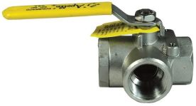 Dixon SSBV100TW, 3-Way Diverting Ball Valve, 1" Female NPT, RPTFE Seat, 800 PSI, Stainless Steel